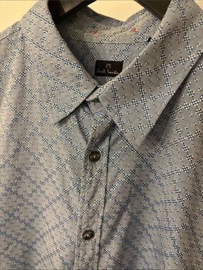 Paul Smith PS Men’s Large Blue Geometric Pattern Shirt 100% Cotton Long Sleeve